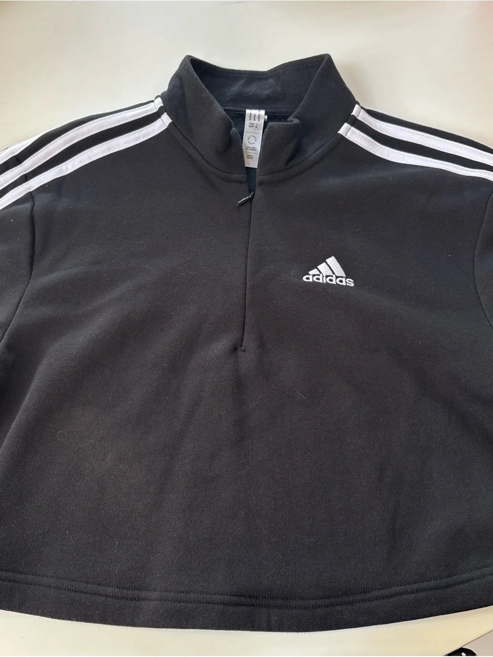 adidas Black Quarter-Zip Pullover with White Stripes - Picture 2 of 9